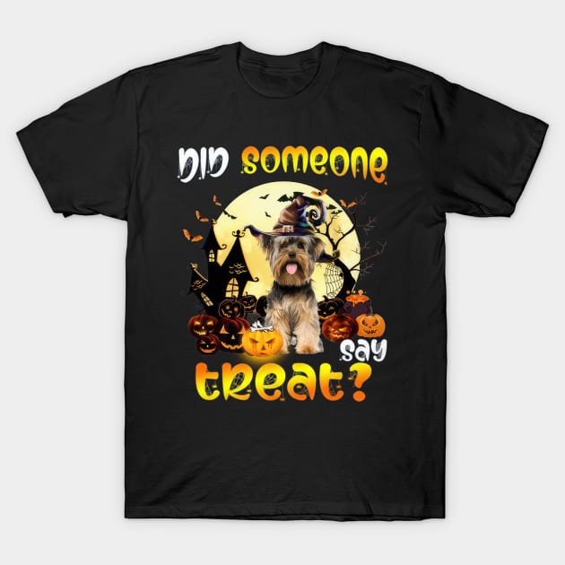 Yorkshire Terrier Did Someone Say Treat Happy Halloween T-Shirt by Tagliarini Kristi